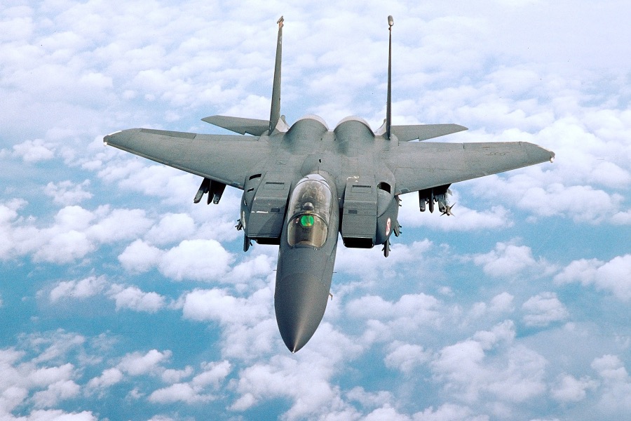 An F-15 Eagle fighter in flight